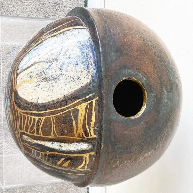 Mid-Century Modern Mid Century Modern Brown Spherical Danish Pottery Vase For Sale - Image 3 of 7