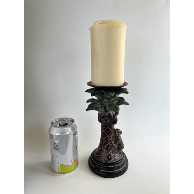 Vintage Chinoiserie Palm Tree and Climbing Monkey Candle Holder For Sale - Image 9 of 12