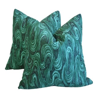 Green Malachite Swirl Feather/Down Pillows 20" Square, Pair For Sale
