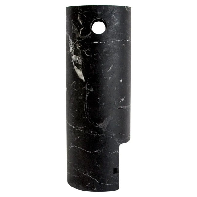 Stone Handmade Medium Cylindrical Face Vase in Black Marquina Marble from Fiam For Sale - Image 7 of 7