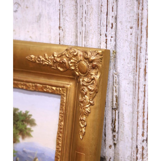 Wood 19th Century French Country Landscape Oil Painting in Carved Giltwood Frame For Sale - Image 7 of 9