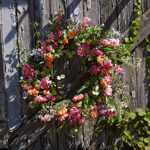 Kenneth Ludwig Chicago Mixed Floral and Foliage Wreath 20"D For Sale - Image 4 of 4