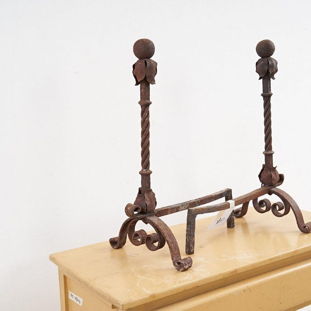 Pair of antique wrought iron andirons height: 43 width: 24 depth: 47 additional information style: antique production...