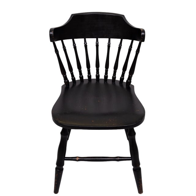 Black Vintage Windsor Style Spindle-Back Dining Chairs in Black Oak, 1960, Set of 6 For Sale - Image 8 of 12