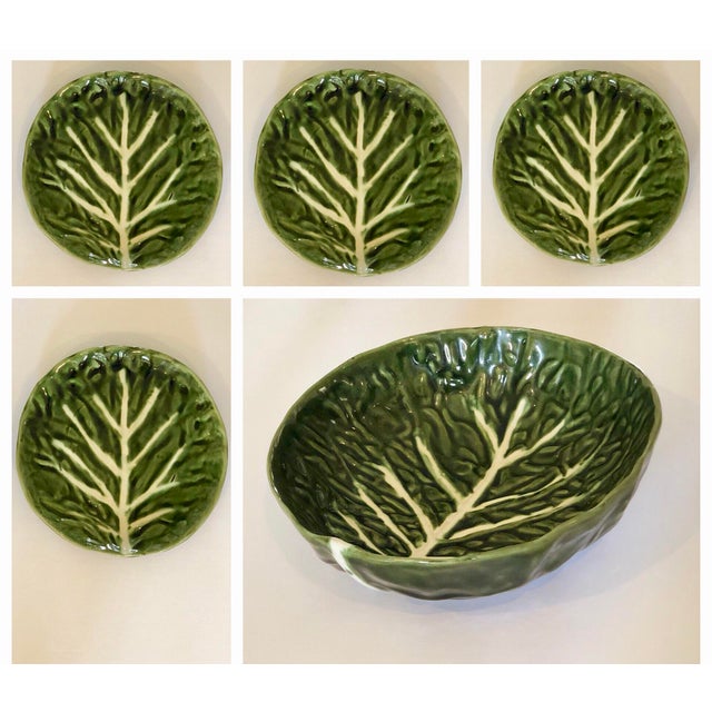 Vintage Green Cabbage Ware Vegetable Tabletop Plates and Bowl Set of