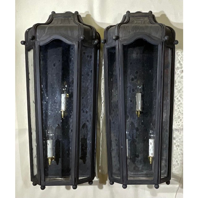 1980s Large Exceptional Pair of Hand-Forged Iron Wall Lanterns Architectural Sconces For Sale - Image 5 of 17