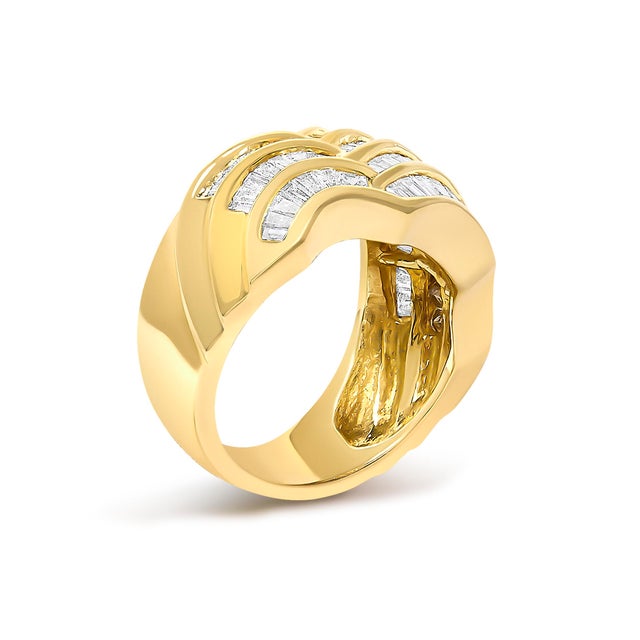 Haus of Brilliance 14K Yellow Gold 1-1/3 Cttw Baguette Diamond Wave Design Band Ring, Size 7 For Sale - Image 4 of 6