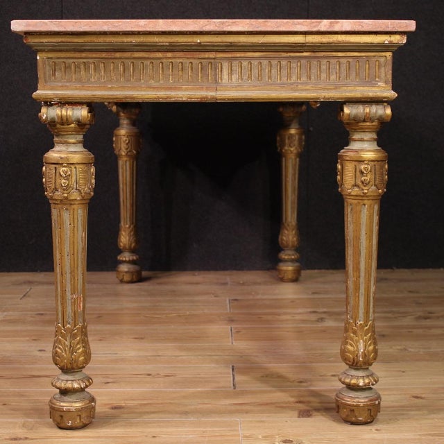 Italian Lacquered Console Table with Marble Top, 1960s For Sale - Image 3 of 13