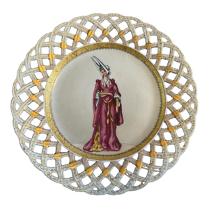 Antique French Victorian Hand Painted Gilt Decorated Portrait Plate Maiden in Mauve Dress