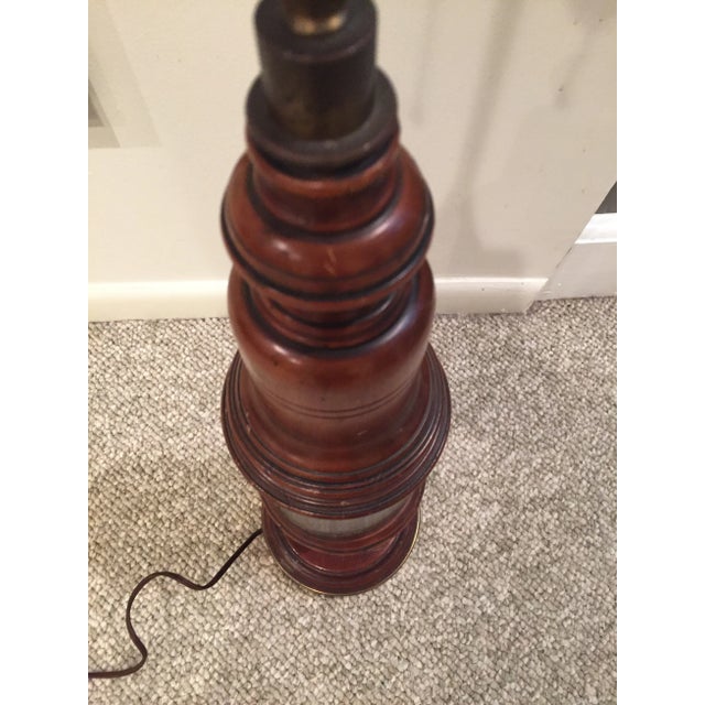 1950s Vintage Wood & Leather Column Table Lamp For Sale In Chicago - Image 6 of 10