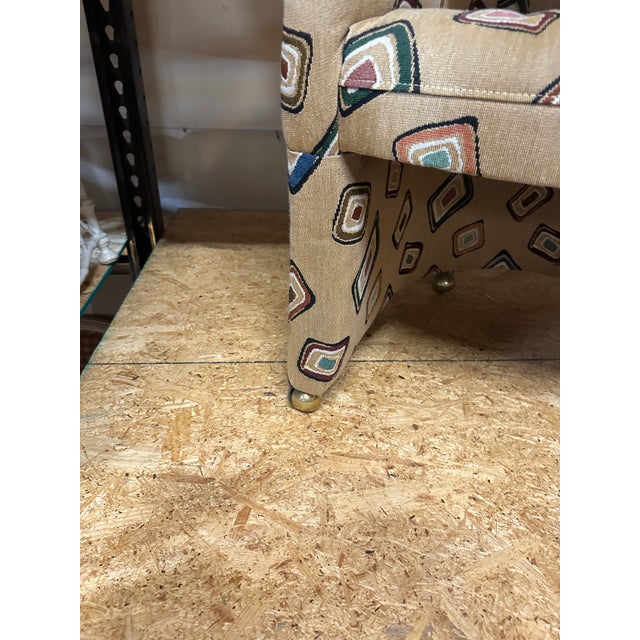 1970s 1970s Pair of Fun Design Covered Tan Chairs on Wheels- Missing 1 Wheel For Sale - Image 5 of 10