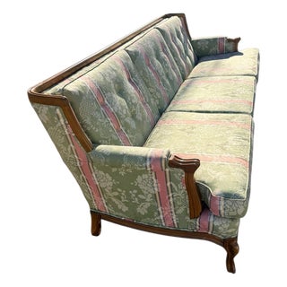 1960s A Louis XV Style Carved Wood Sofa With Floral Damask Upholstery. For Sale