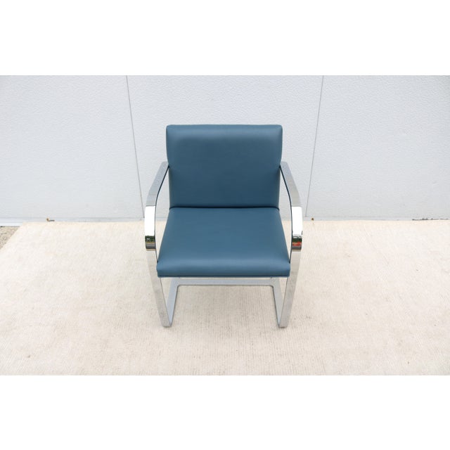 Gordon International Ludwig Mies Van Der Rohe Brno Flat Bar Chair in Indigo Blue Vinyl by Gordon For Sale - Image 4 of 18