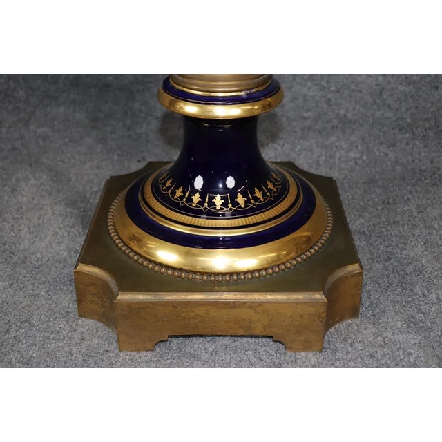 Palatial 19th Century French Cobalt Blue Porcelain Vases - Attributed to Sèvres (Pair) For Sale - Image 12 of 15