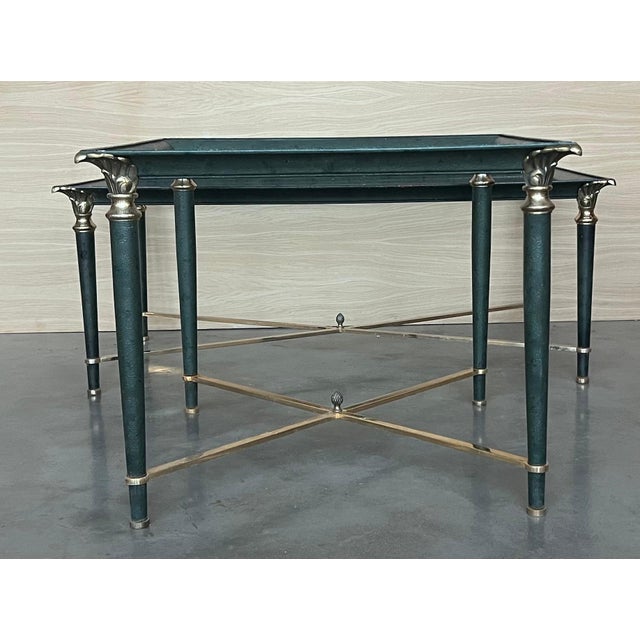 Mid Century Modern Coffee Table in Green Iron with Bronze and Brass Details For Sale - Image 13 of 18
