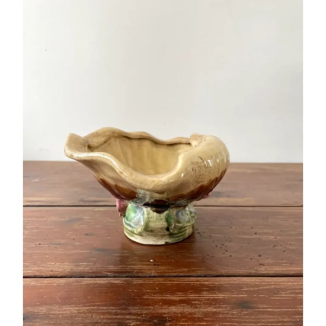 Vintage Majolica Seashell Pedestal Bowl With Flower Base. Exquisite vintage Majolica decorative pedestal bowl with floral...
