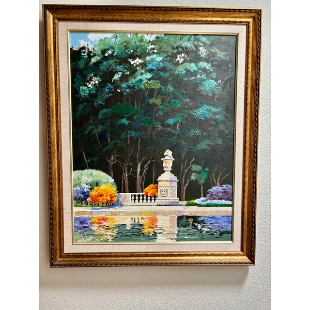 Original oil on canvas depicting the Viscaya in Coconut Grove, Florida, with its glorious colorful gardens . The beautiful...
