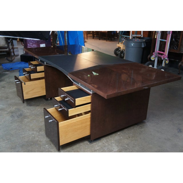 Brown 1970s Dakota Jackson French Art Deco Postmodern Mahogany Partners Desk For Sale - Image 8 of 12