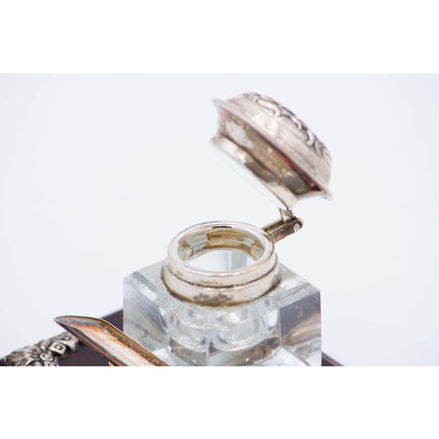 Silver Inkwell with Glass Reservoir For Sale - Image 3 of 6