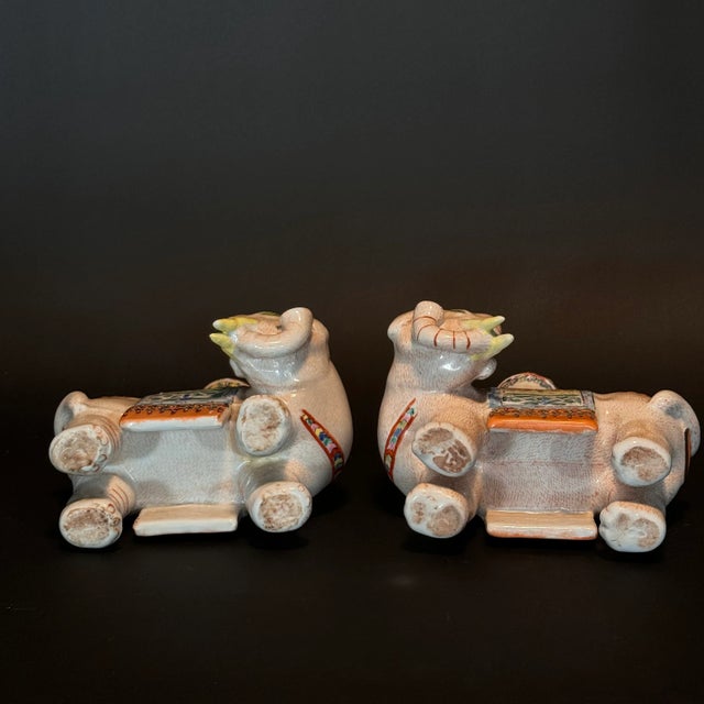 Ceramic Early 20th Century Chinese Export Famille Rose Enameled Elephant Candle/Joss Holders- Set of 2 For Sale - Image 7 of 11