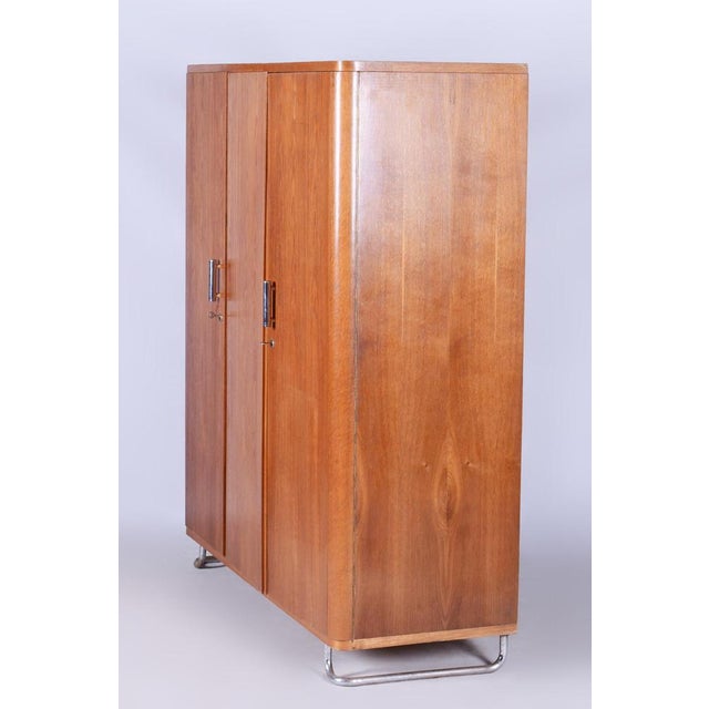 Bauhaus Bauhaus Wardrobe in Oak and Chrome-Plated Steel, Czechia, 1930s For Sale - Image 3 of 12