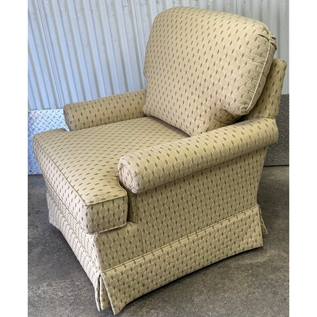 1990s Thomasville Upholstered Swivel Lounge Chair With Ottoman For Sale - Image 5 of 10