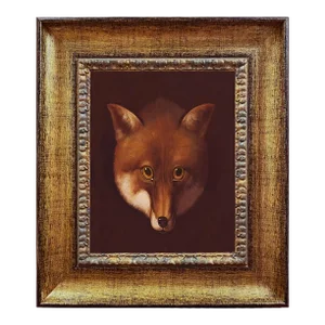 "Sly Fox Head" Framed Print on Canvas in Distressed Gold and Black Frame