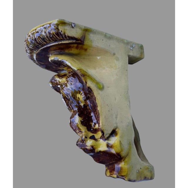 Antique Rockingham Glaze Yellowware Eagle Corner Wall Shelf Bracket 9” For Sale - Image 10 of 11