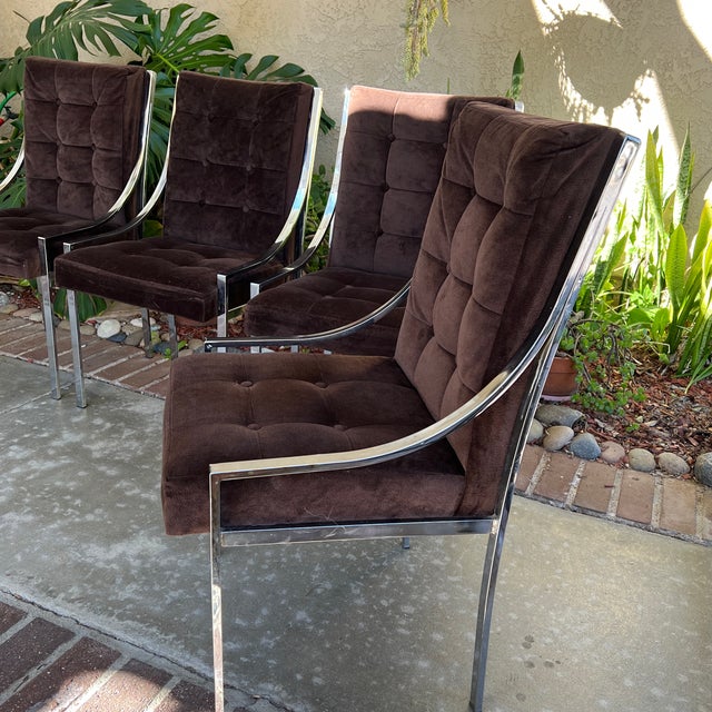 Metal Set of 5 Vintage Chrome Frame Dining Chairs in the Style of Milo Baughman For Sale - Image 7 of 12