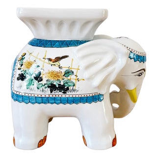 1970s Mid-Size Hollywood Regency Style Chinoiserie Elephant Garden Stool & Plant Stand For Sale