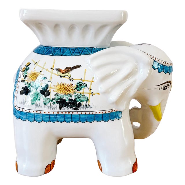 1970s Mid-Size Hollywood Regency Style Chinoiserie Elephant Garden Stool & Plant Stand For Sale