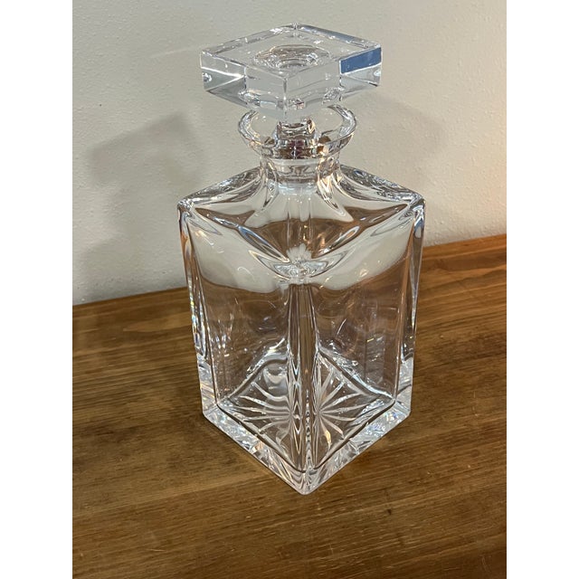 Mid-Century Modern Vintage Bohemian Lead Crystal Square Decanter With Slab Stopper Mid-Century Barware For Sale - Image 3 of 9