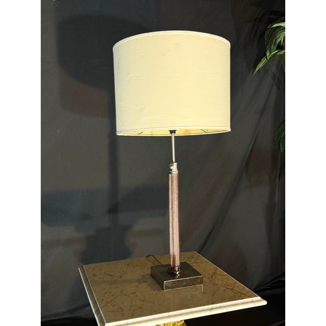 Contemporary 2000s Rose Bronze and Chrome Table Lamp With Cream Shade For Sale - Image 3 of 5