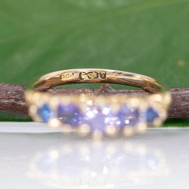 1.51ct Mixed Sapphire Estate Ring With 5 Natural Sapphires in Solid 18k Gold, Size 8 For Sale - Image 9 of 9