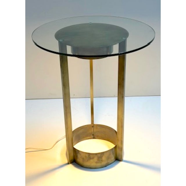 Mid-Century Modern Fontana Arte Illuminated Patinated Brass & Glass Side Table, Italy 1960s For Sale - Image 3 of 9