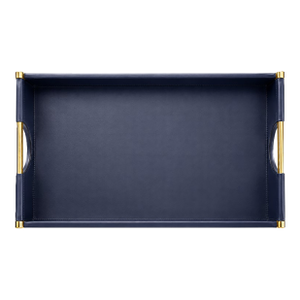 Ralph Lauren Leather Tray, Smooth Calf Leather, Polished Brass Handles, Navy, Brand New