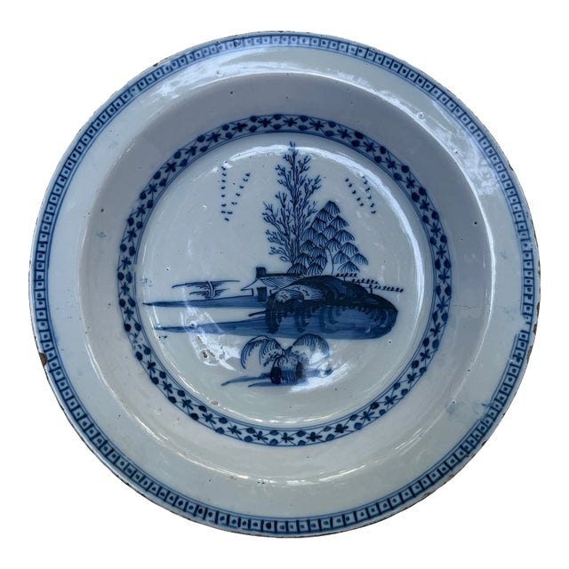 Large Antique Chinese Style Delft Bowl For Sale