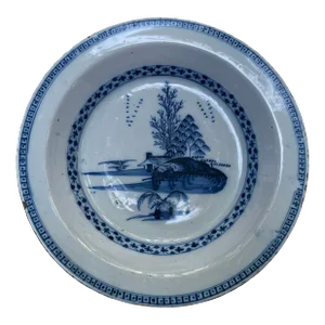 Large Antique Chinese Style Delft Bowl