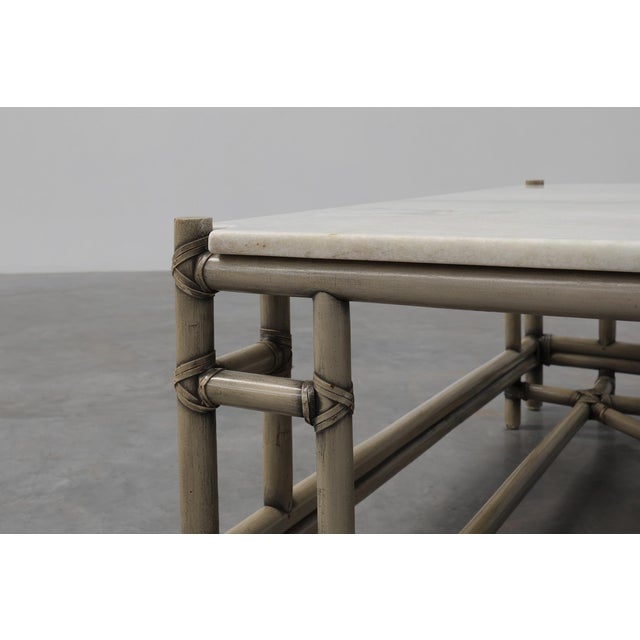 Large Wicker Attila Series Coffee Table with Marble Top by Gasparucci, 1980s For Sale - Image 12 of 13