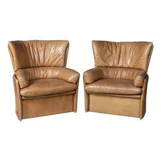 Vintage 20th Century Italian Brown Leather Armchairs from Lev & Lev, 1970s, Set of 2 For Sale