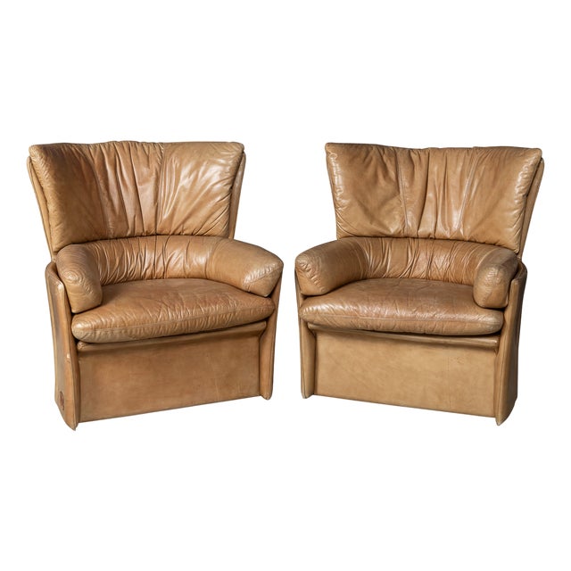 Vintage 20th Century Italian Brown Leather Armchairs from Lev & Lev, 1970s, Set of 2 For Sale