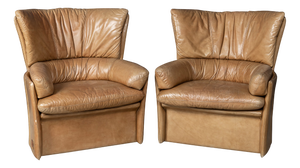 Vintage 20th Century Italian Brown Leather Armchairs from Lev & Lev, 1970s, Set of 2
