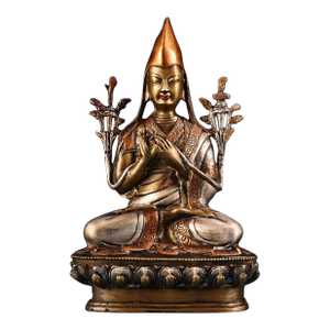 Late 19th Century Gilt Bronze Tsongkhapa Statue, Tibetan Buddhist Figure, 800g