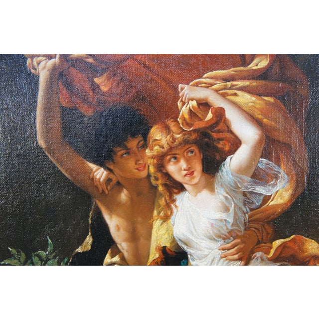 Late 20th Century Late 20th Century The Storm Boy Girl Romantic Rainstorm Oil Painting After Pierre Auguste Cot 47" For Sale - Image 5 of 12