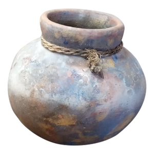 1980s Signed Artisan Iridescent Raku Squat Pot
