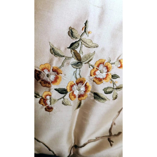 Tan Vintage Silk & Velvet Italian Embroidered Pillows- a Pair For Sale - Image 8 of 11