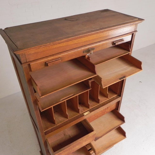 Oak Roller Shutter Cabinet with Shutters One Above the Other, 1930s For Sale - Image 15 of 18