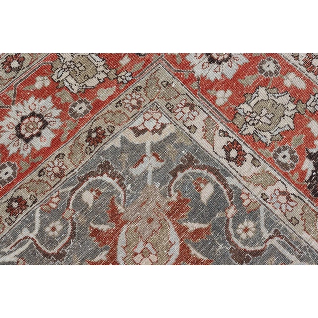 Antique Persian Tabriz Rug With Floral and Vine Design in Muted Blue and Red Tones 8'9"x12'2" For Sale - Image 9 of 9