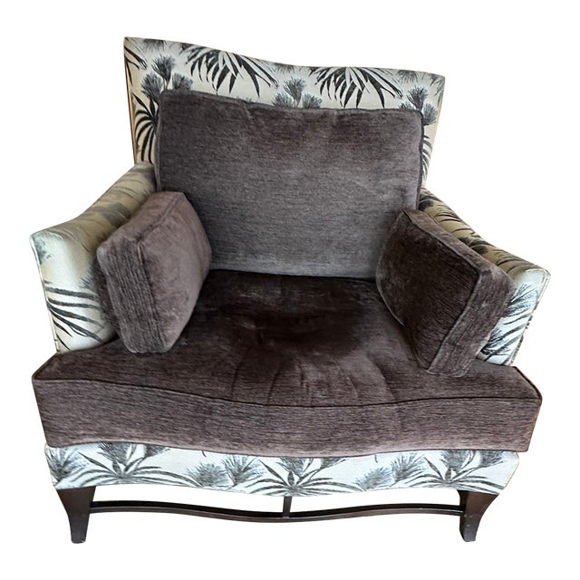 Donghia Upholstered Lounge Chair – Tropical Patterned Exterior & Solid Interior For Sale
