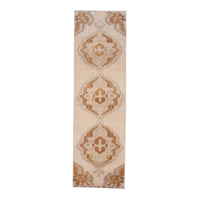 1970s Vintage Handmade Wool Cotton Turkish Beige Area Rug For Sale